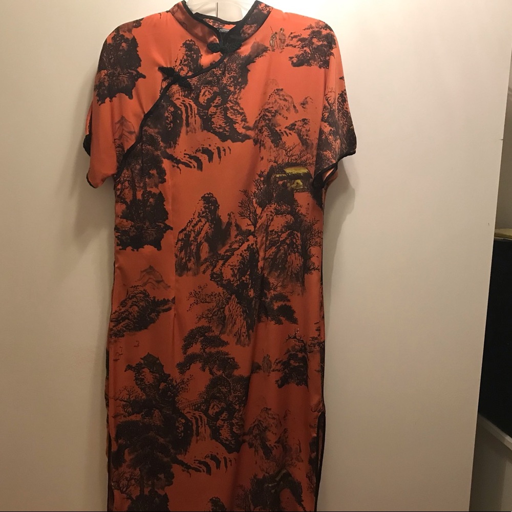 Zara Burnt Orange and Black Printed Midi Dress - Picture 5 of 8